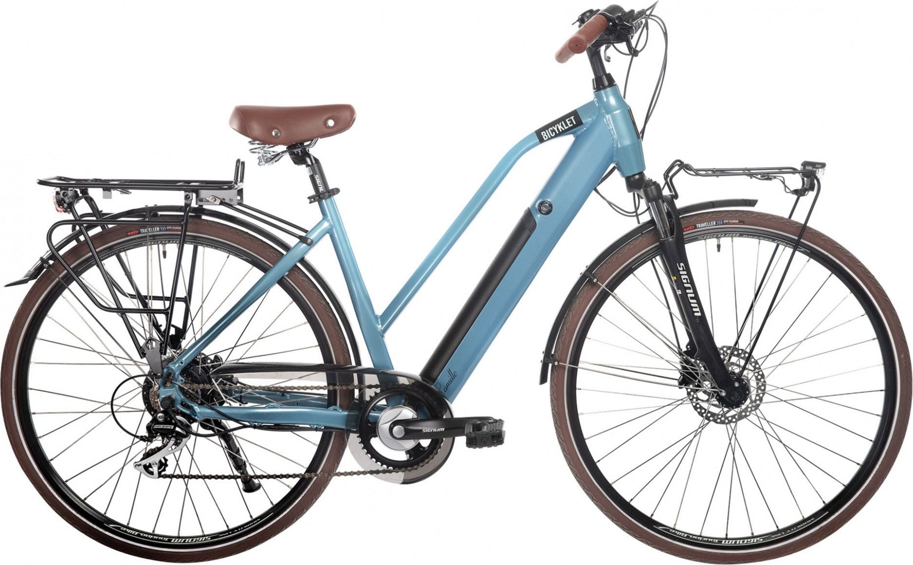Vélo de Ville Électrique Bicyklet Camille Shimano Acera/Altus 8V 504 Wh 700 mm Bleu