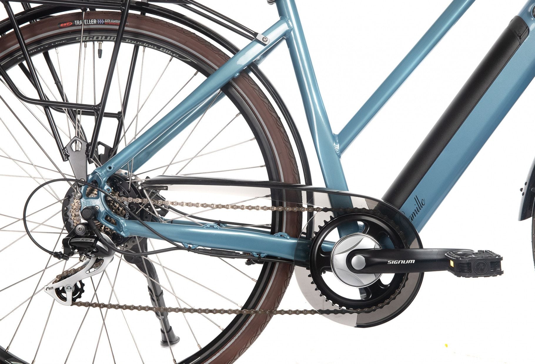 Vélo de Ville Électrique Bicyklet Camille Shimano Acera/Altus 8V 504 Wh 700 mm Bleu