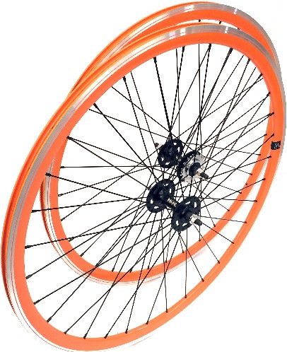 PAIRE ROUES 700 FIXI, 430 ORANGE, VELOX TRACK FLIP-FLOP ECROUS, PIGNON 1V, 32 RAYONS.