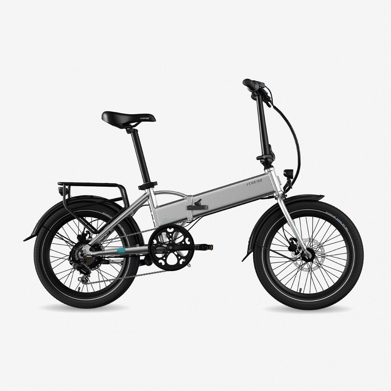 Legend Monza Vélo Electrique Pliant Smart eBike Roues de 20 Pouces, Freins Disque Hydraulique, Batterie 36V 14Ah Panasonic (504Wh), Argent