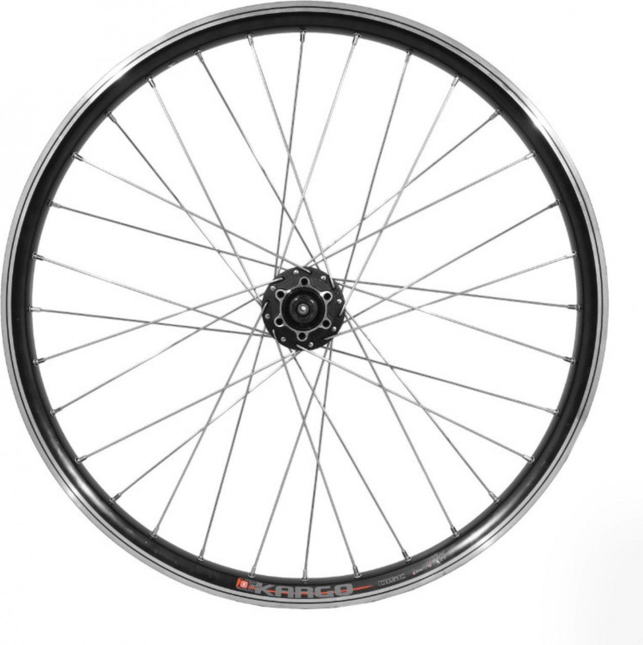 Roue vtt 24  avant kargo disc vae-e-bike alu double paroi moyeu Shimano m475 disc 6 trous noire blocage (renforce) rayon inox