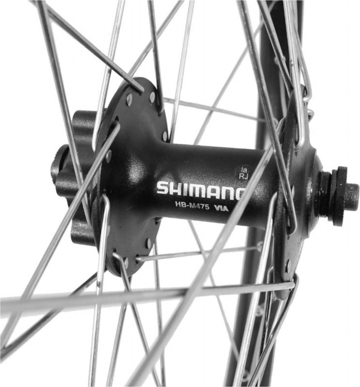 Roue vtt 24  avant kargo disc vae-e-bike alu double paroi moyeu Shimano m475 disc 6 trous noire blocage (renforce) rayon inox