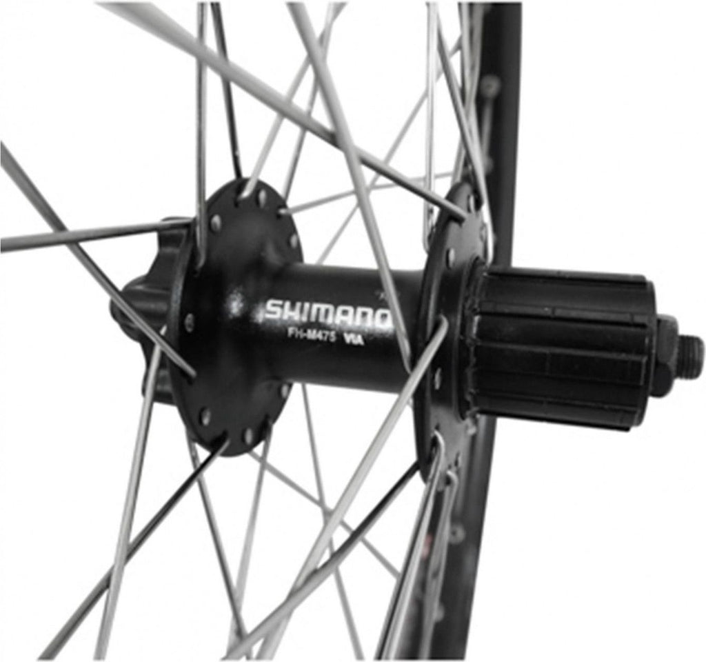 Roue vtt 20  arriere kargo disc vae-e-bike alu noire double paroi moyeu Shimano m475 disc 6 trous cassette 10-9-8v. (renforce) rayon inox