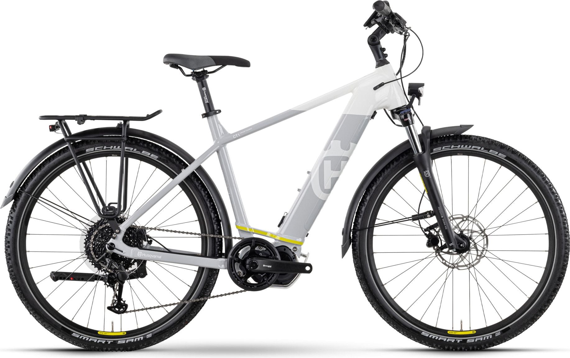 Vélo de Ville Électrique Husqvarna Cross Tourer CT1 Gent Shimano Alivio 9V 630Wh 27.5'' Gris / Blanc