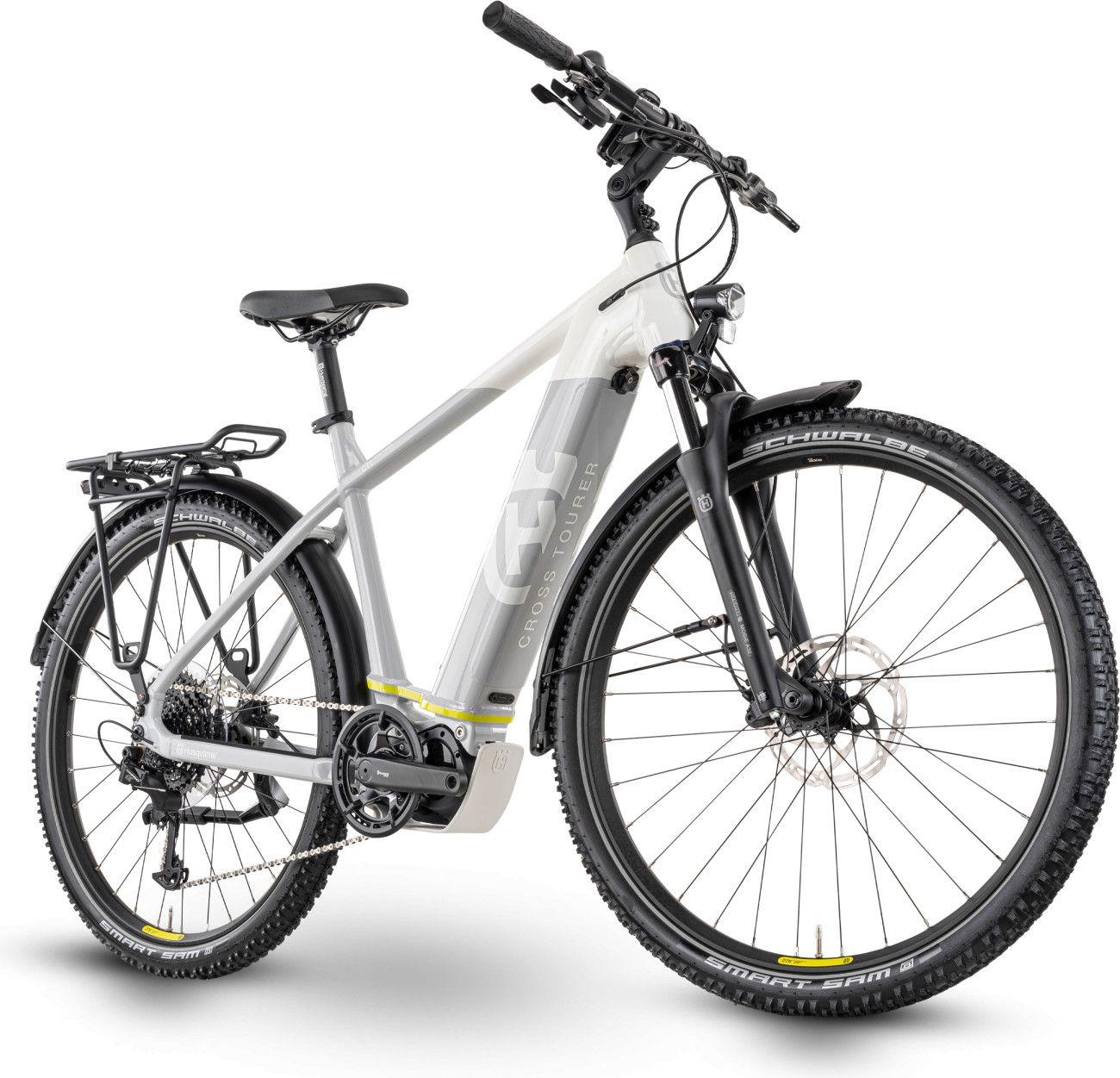 Vélo de Ville Électrique Husqvarna Cross Tourer CT1 Gent Shimano Alivio 9V 630Wh 27.5'' Gris / Blanc