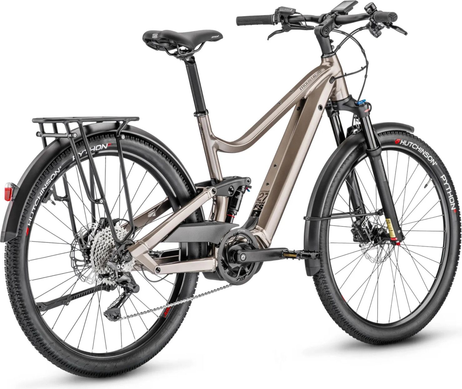 VTC Électrique Tout-Suspendu Moustache Samedi 27 Xroad FS 3 Smart System Shimano Deore 11V 500 Wh 27.5'' Beige 2023