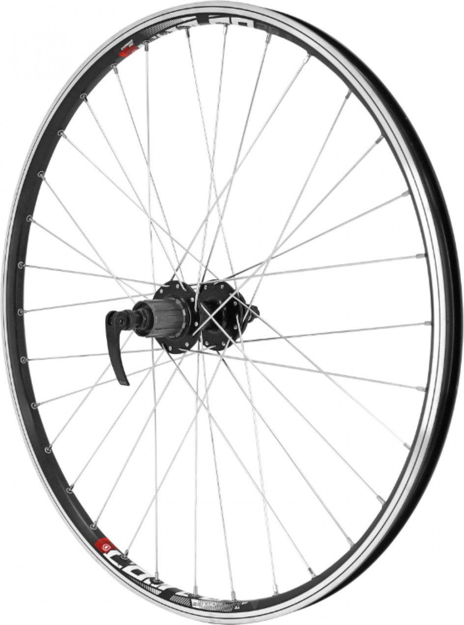 Roue vtt 26  combo arriere noir renforce v-brake moyeu Velox disc pour cassette Shimano-Sram 11-10-9v. special loueur (jante double paroi avec oeillets)