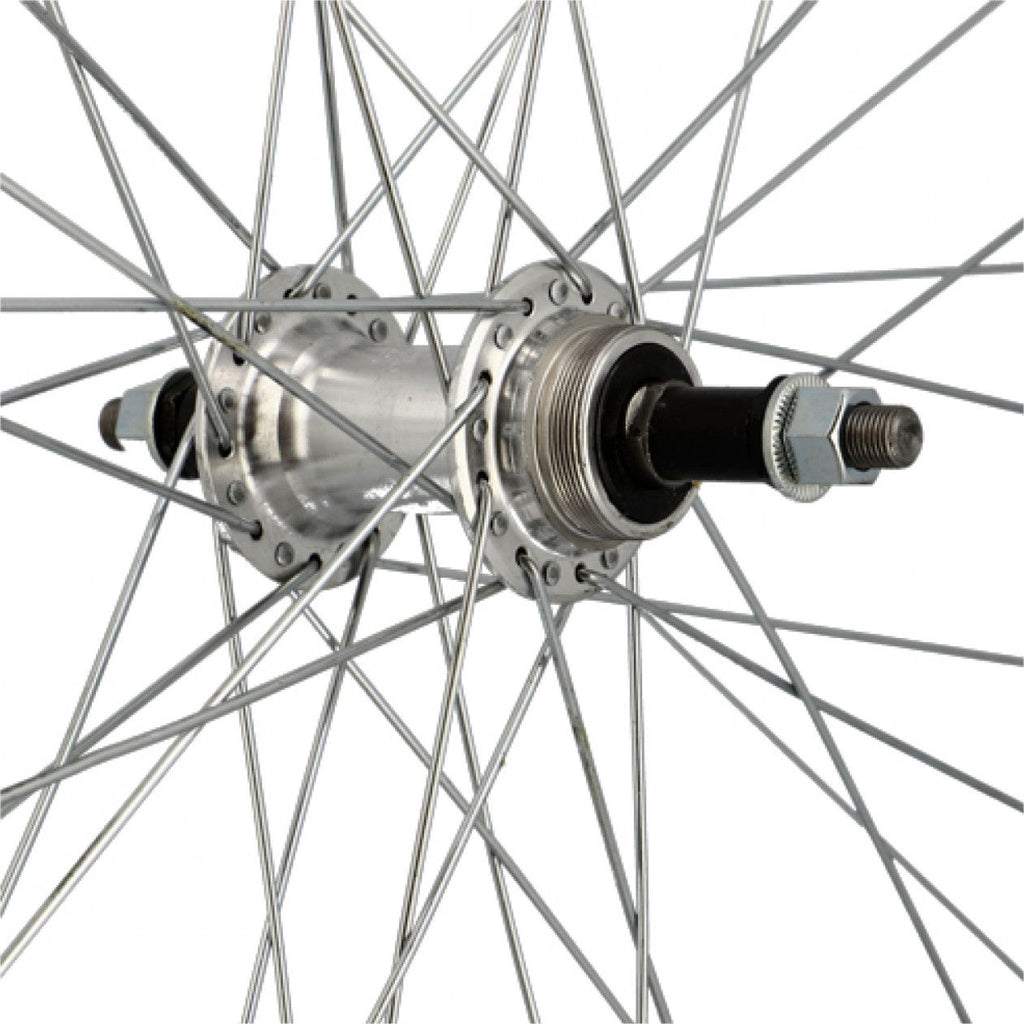 Roue vtc 28  ar ecrou axe plein jante noir mach1 er10.moy.miche a visser 5/6/7v v-brak 36t