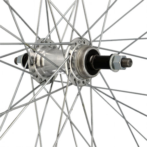 Roue vtc 28  ar ecrou axe plein jante noir mach1 er10.moy.miche a visser 5/6/7v v-brak 36t