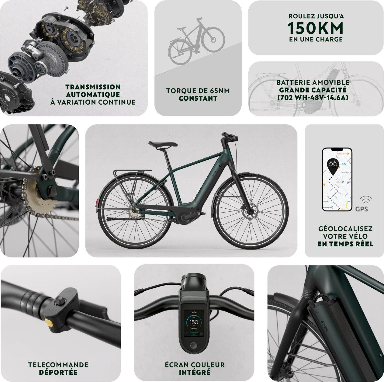 Vélo de Ville Électrique Btwin LD 920 E Cadre Bas Moteur Automatique Owuru 702Wh 700mm Noir