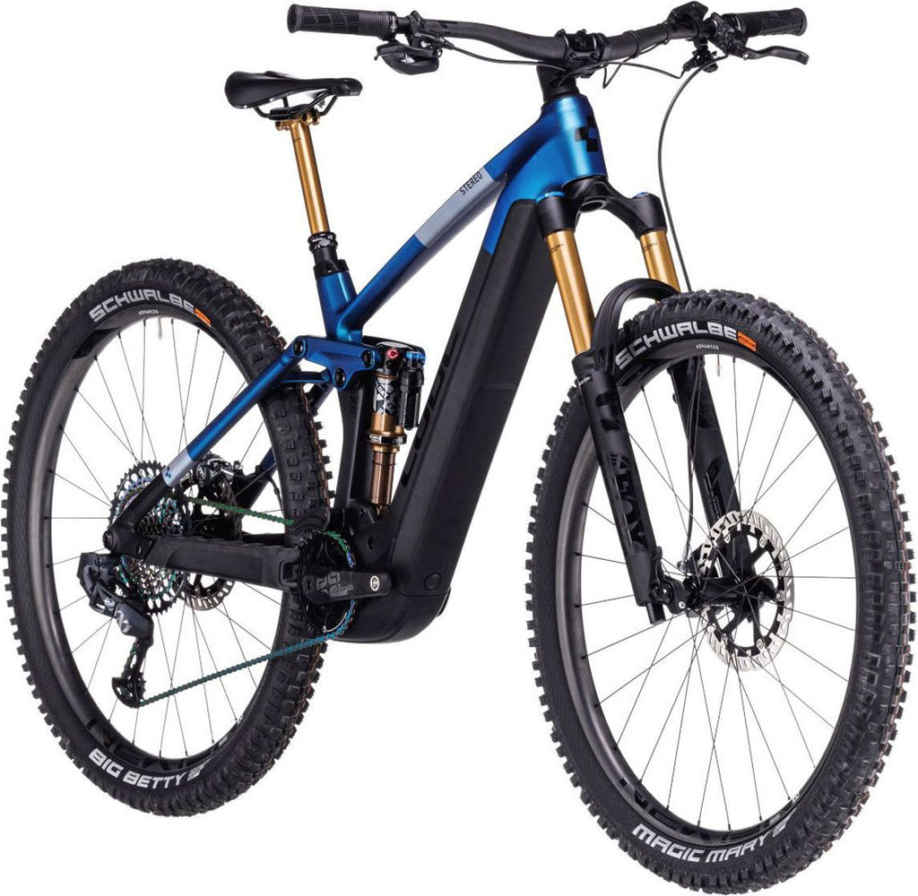 VTT Électrique Tout-Suspendu Cube Stereo Hybrid 140 HPC SLT 750 Sram XX1 Eagle AXS 12V 750 Wh 29'' Bleu Nebula Gris Carbon