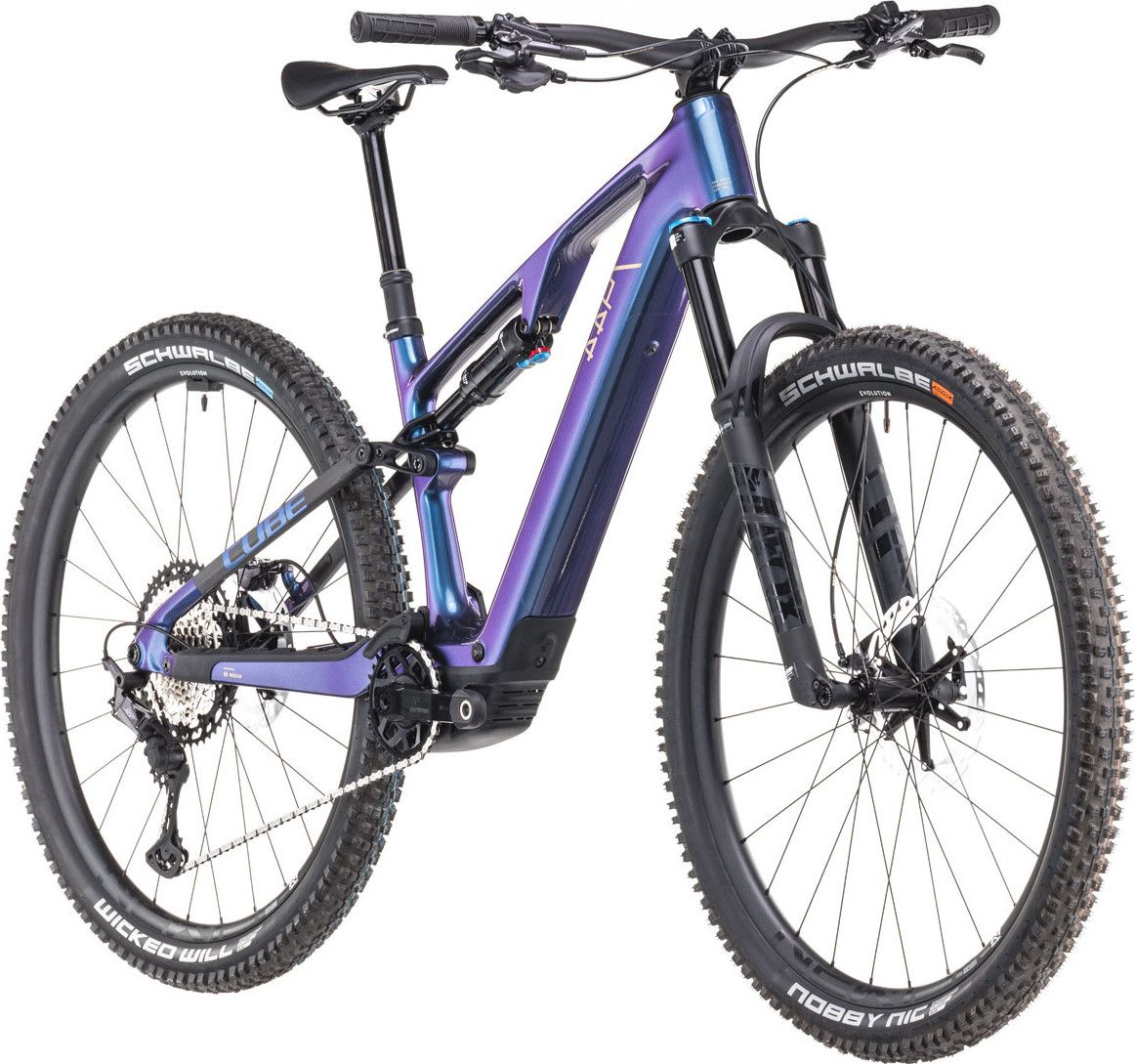 VTT Électrique Tout-Suspendu Cube AMS Hybrid One44 C:68X SLX 400X 12V 400 Wh Bosch 60 Nm 29'' Bleu Deepcobalt Violet 2025