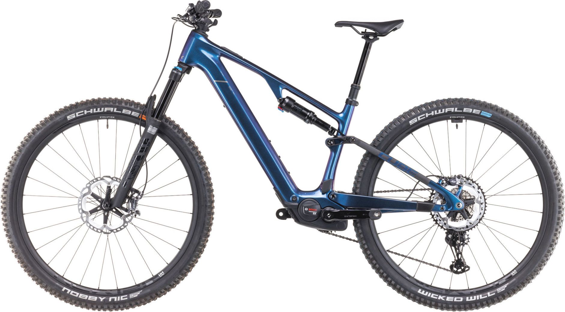 VTT Électrique Tout-Suspendu Cube AMS Hybrid One44 C:68X SLX 400X 12V 400 Wh Bosch 60 Nm 29'' Bleu Deepcobalt Violet 2025