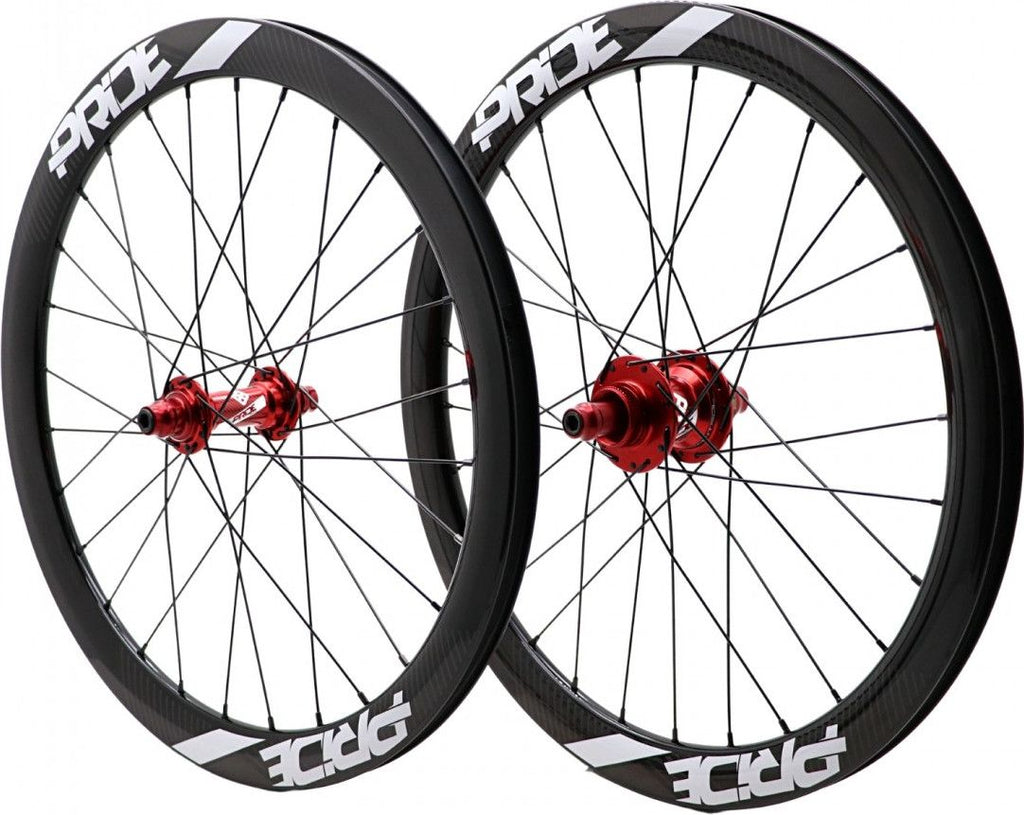 Paire de Roues Pride Gravity/Control UD Gloss Disque Carbone 36H Moyeu Rouge