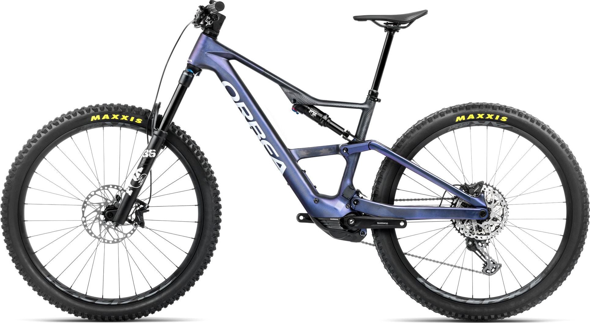 VTT Électrique Tout-Suspendu Orbea Rise LT M20 12V 630 Wh Shimano 85 Nm 29'' Bleu Tanzanite Carbon View 2025