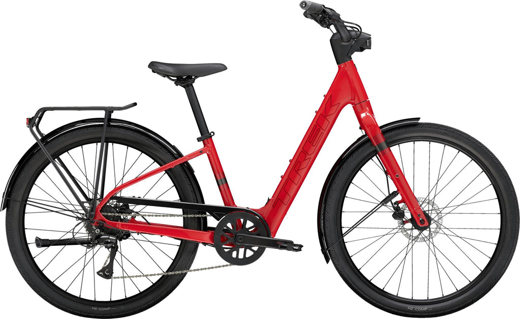 Vélo de Ville Électrique Trek Verve+ 1 Lowstep LT 250Wh Shimano Acera 8V Rouge - Vélo d'Exposition