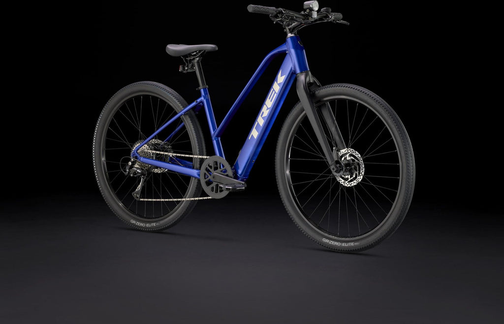 Vélo de Fitness Électrique Trek Dual Sport+ 2 Stagger LT Shimano Acera 8V 250 Wh 27.5'' Bleu 2025 - Vélo d'Exposition