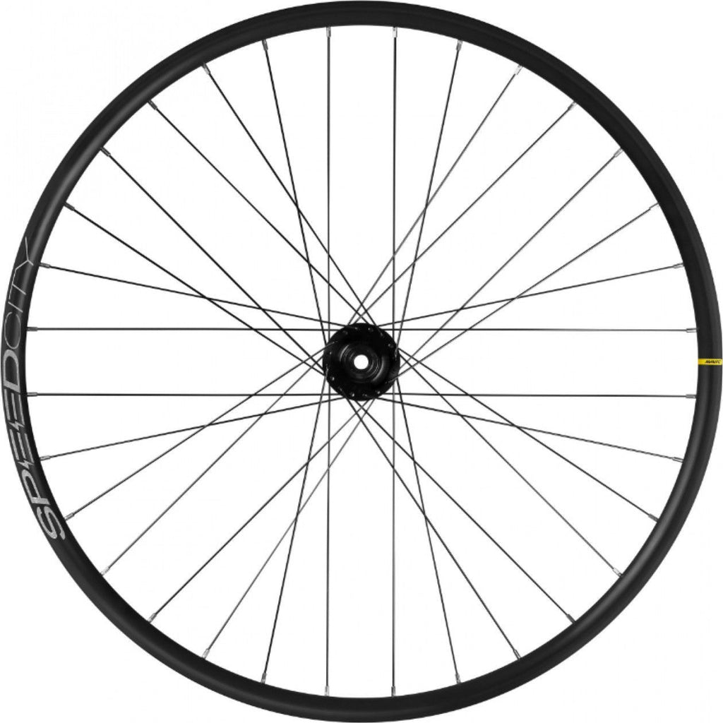 Roue vtc - city 700 mavic speedcity tubeless ready avant disc centerlock axe traversant 12-100 noir jante 622-25