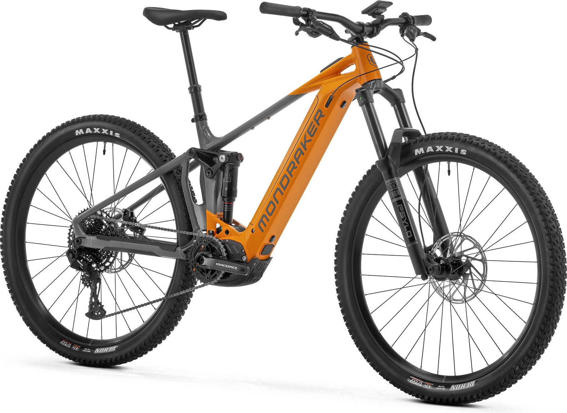 VTT Électrique Tout-Suspendu Mondraker Chaser 12V 625Wh Bosch 120 Nm 29'' Orange Gris 2025