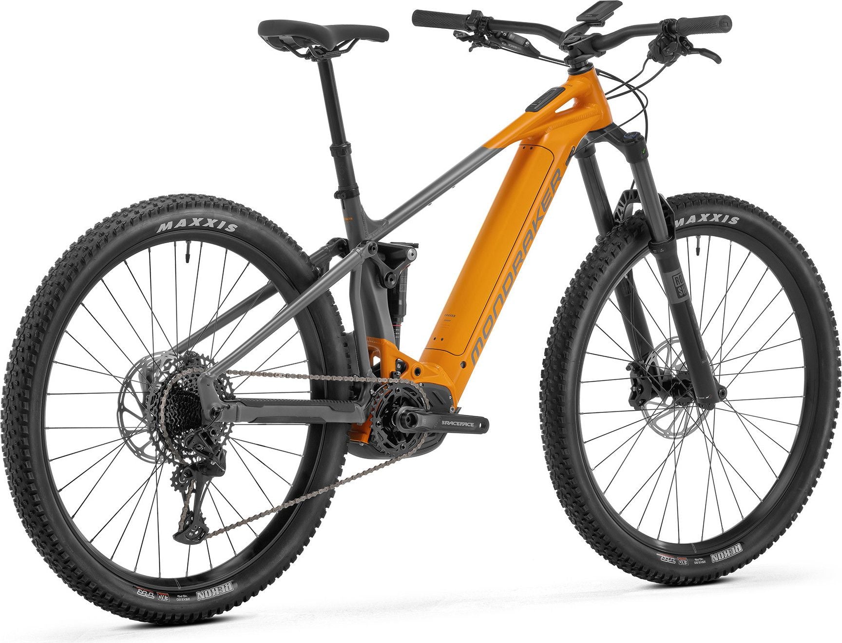 VTT Électrique Tout-Suspendu Mondraker Chaser 12V 625Wh Bosch 120 Nm 29'' Orange Gris 2025