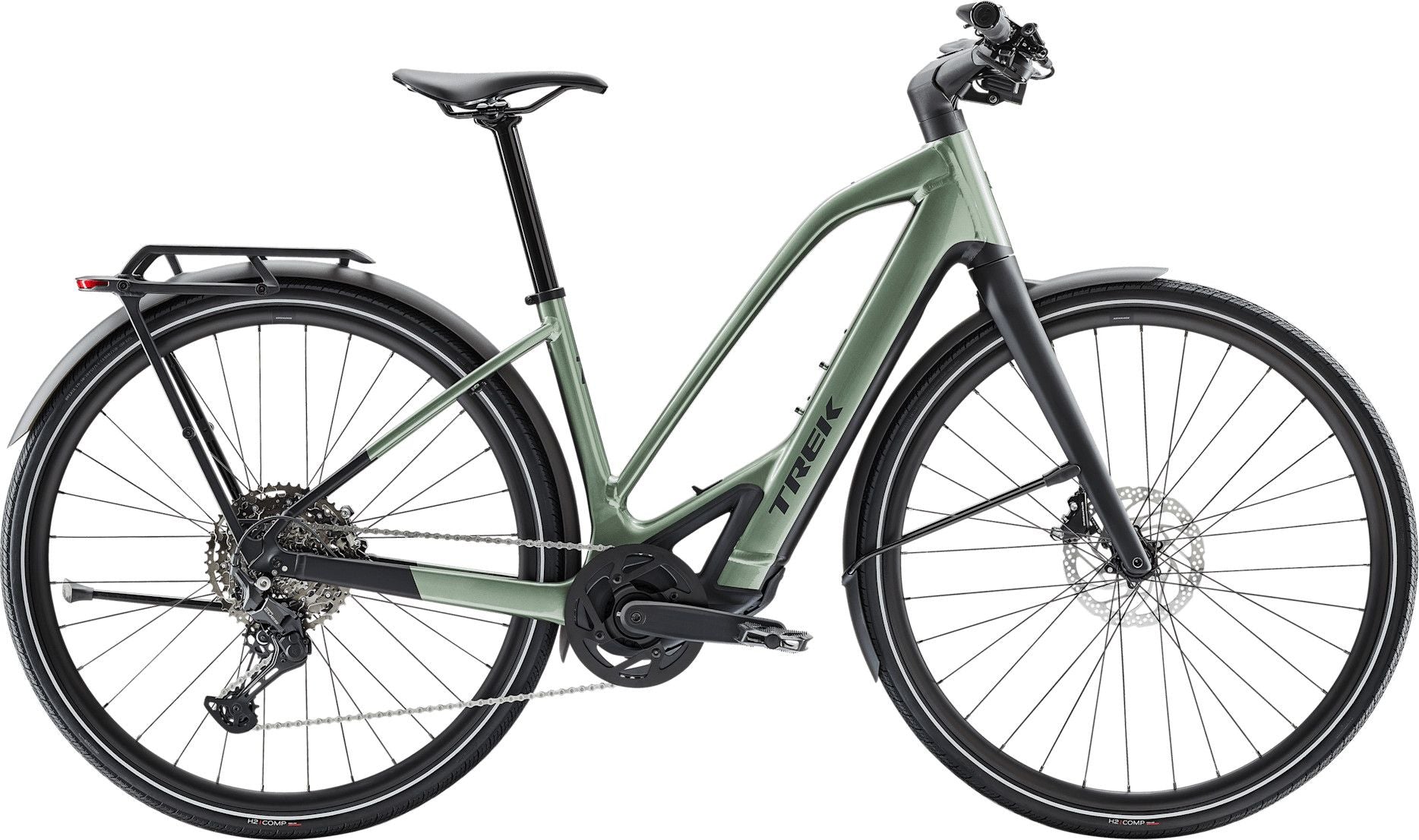 Vélo de Ville Électrique Trek FX+ 7 Mid-Step Shimano Cues 10V 360Wh 700mm Vert 2025 - Vélo d'Exposition