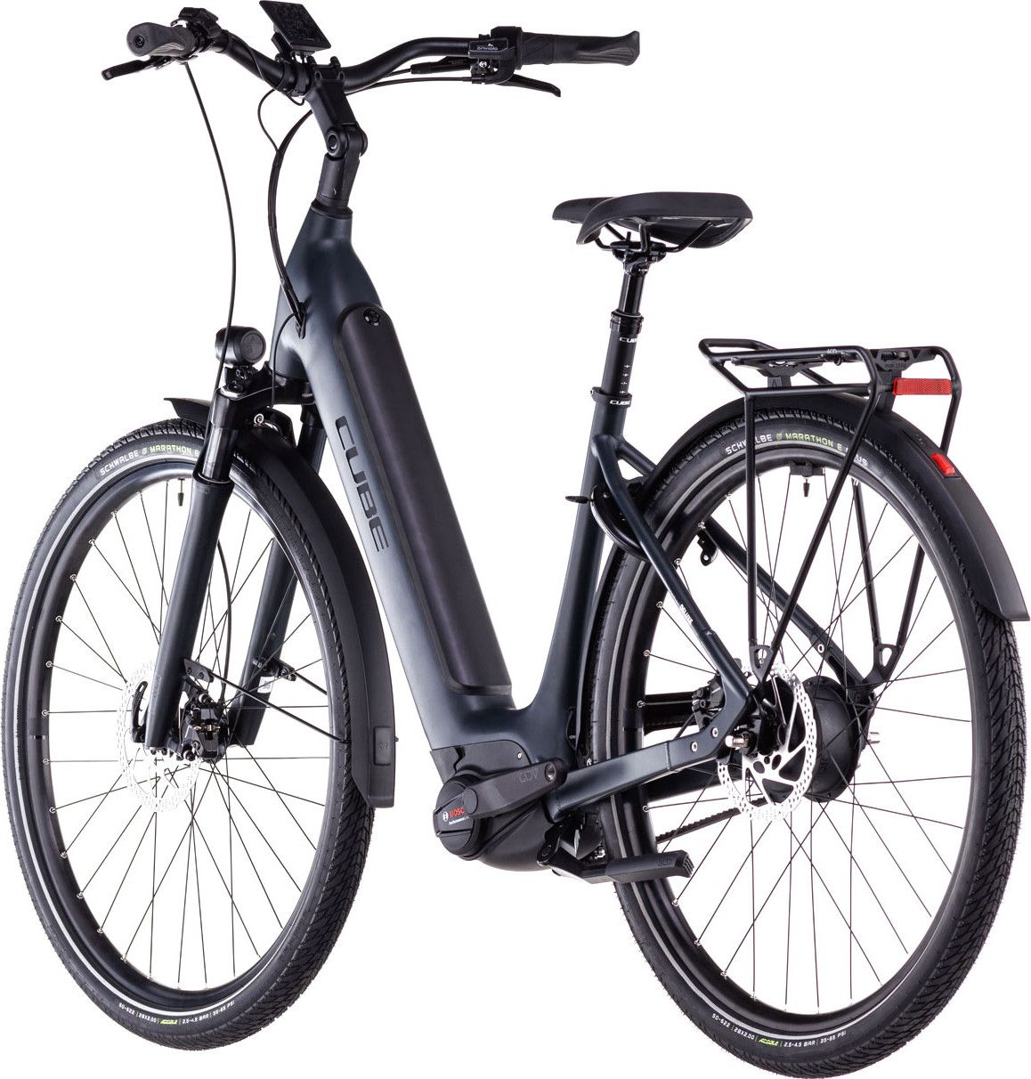 Vélo de Ville Électrique Cube Supreme Hybrid Deluxe Pro 625 Easy Entry Enviolo City Courroie 625 Wh 700 mm Noir Night 2025