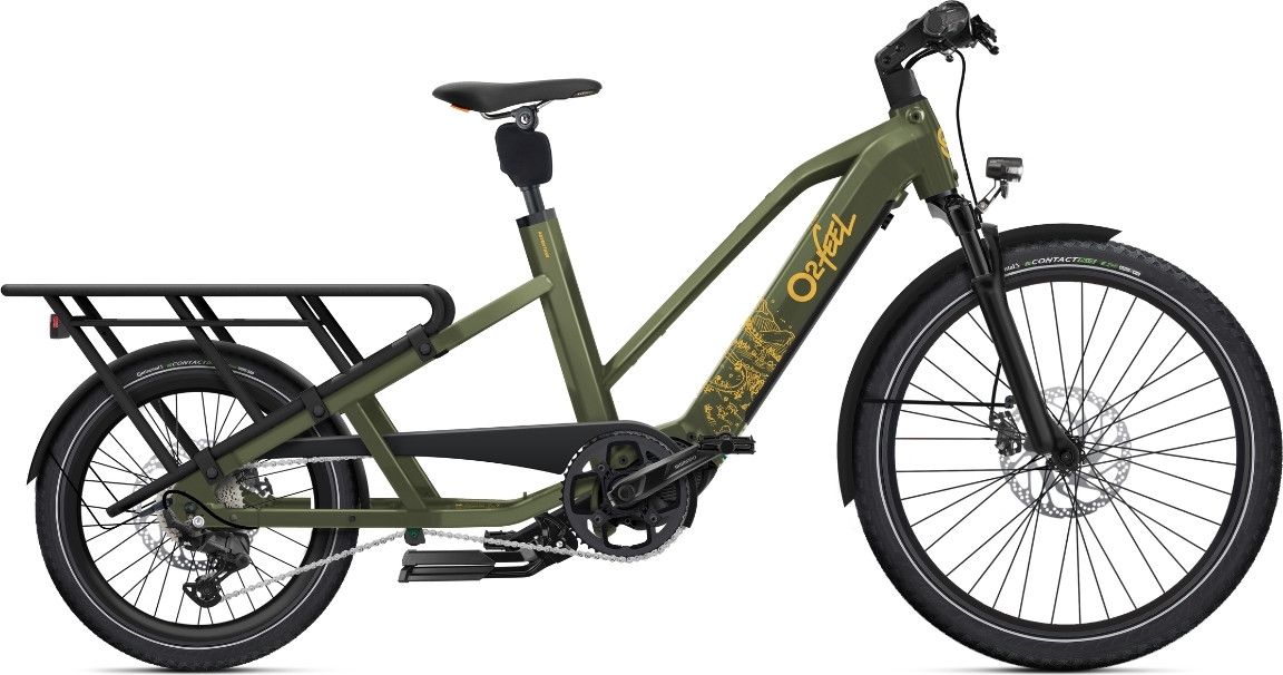 Vélo Cargo Longtail Électrique O2 Feel Equo Cargo Adventure 5.2 Shimano Cues 9V 835 Wh 20/26'' Vert Pack Family Extra