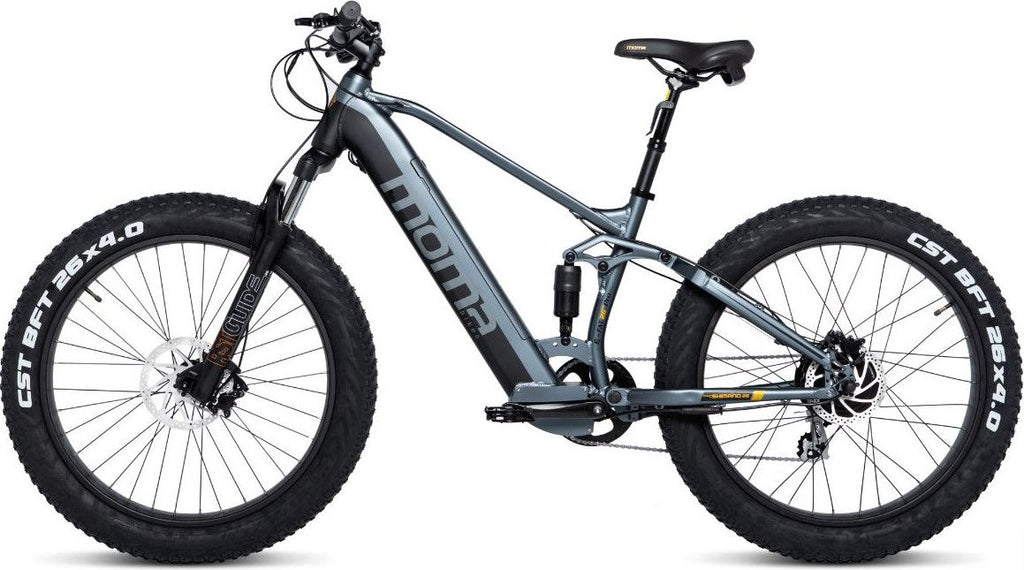 Moma Bikes VTT, FATBIKE 26 PRO, Equipped Full SHIMANO, Freins à disques Hydrauliques, Bat. Ion Lithium integrada 48V 13Ah / 160-195 cm