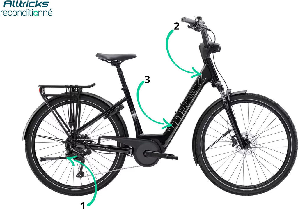Vélo de Ville Électrique Trek Verve+ 2 Lowstep 400wh Shimano Cues 9V Noir Gen.3  T.M 165/175cm - Produit Reconditionné