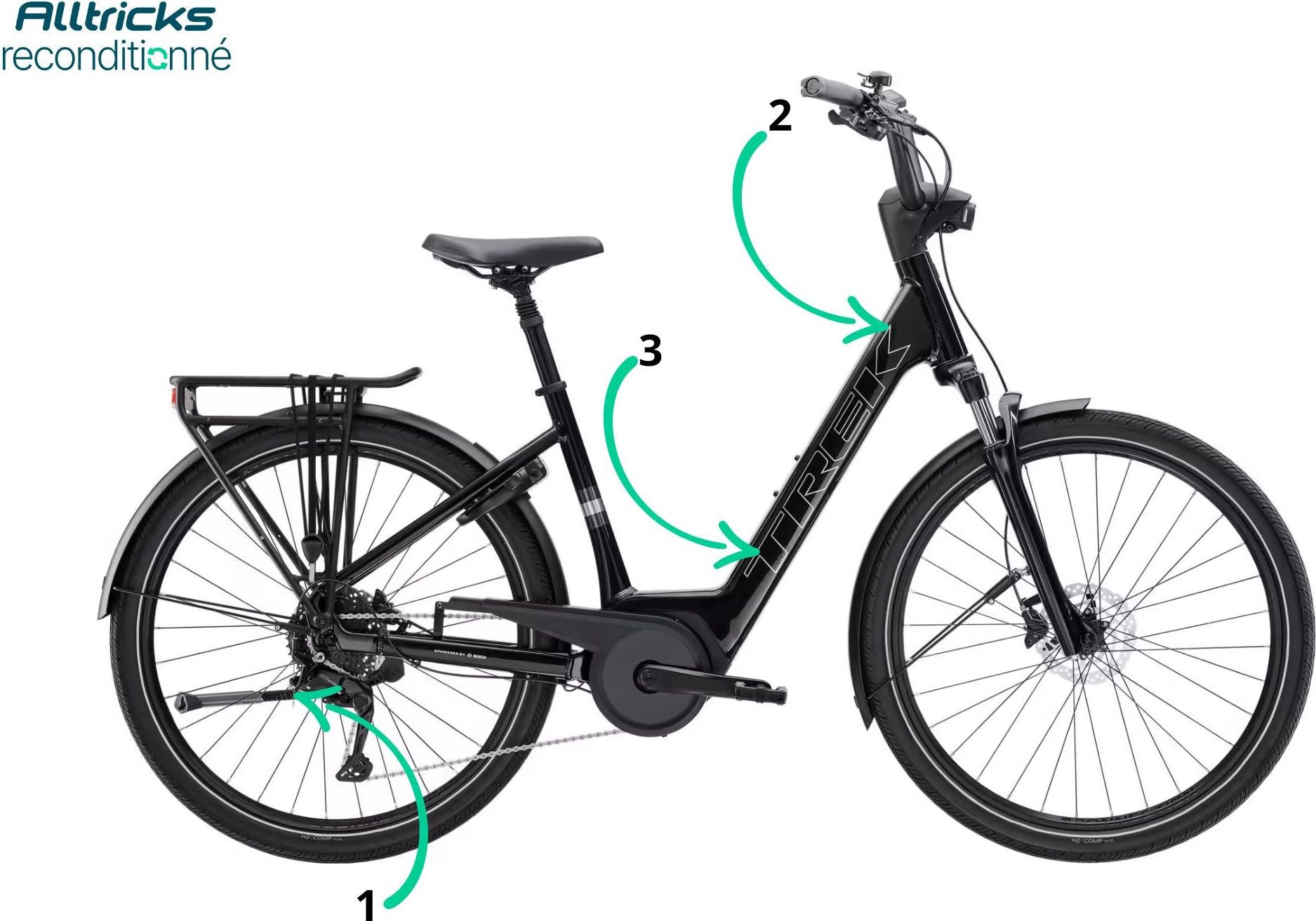 Vélo de Ville Électrique Trek Verve+ 2 Lowstep 400wh Shimano Cues 9V Noir Gen.3  T.M 165/175cm - Produit Reconditionné