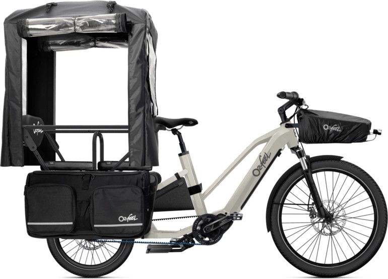 Vélo Cargo Longtail Électrique O2 Feel Equo 7.4 Mid Shimano Nexus 5V 835 Wh 20/26'' Blanc Pack Family Extra