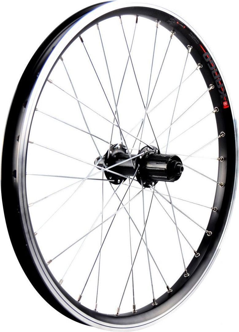 Roue vtt 20  kargo - vae - e-bike arriere disc et v-brake noire double paroi avec oeillets moyeu 500 cassette 10-9-8v. (renforce) rayon zing jante 25c 32 rayons