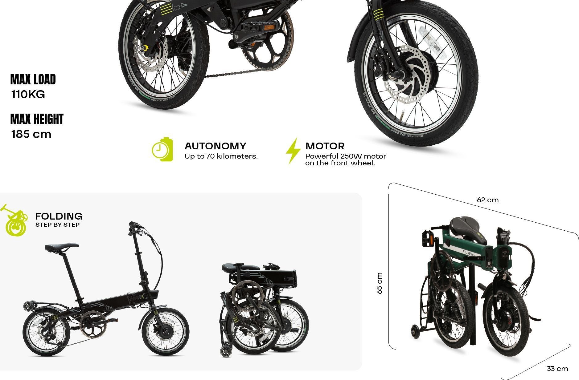 Vélo Electrique Pliant Flebi Supra 4.0 Black lime | Roues 16