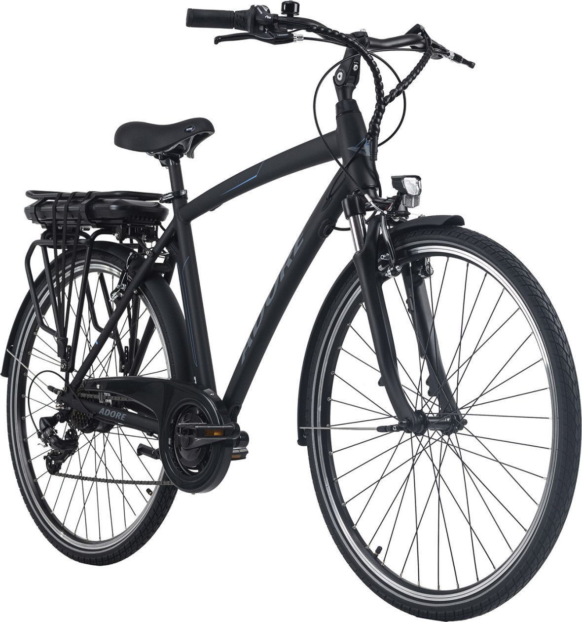 Vélo électrique homme aluminium Adore Versailles 28  E-Bike noir 250 Watt Li-Ion 36 V/10,4 Ah 7 vitesses