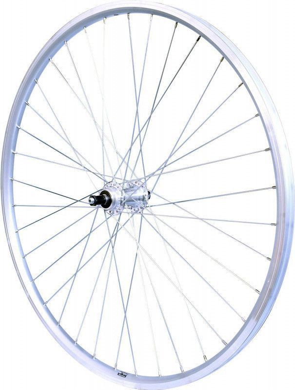 ROUE 28  VTC ARRIERE JANTE ALU DOUBLE PAROI ARGENT FREIN PATIN MOYEU ALU BLOCAGE RAPIDE ROUE LIBRE.