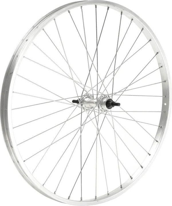 ROUE 650A ARRIERE JANTE ALU SIMPLE PAROI ARGENT FREIN PATIN MOYEU ALU ECROUS ROUE LIBRE 1V.