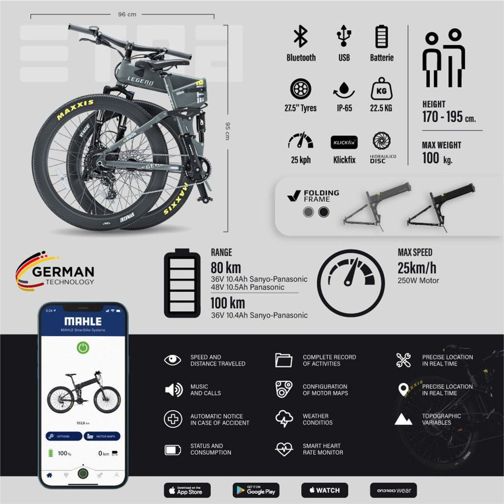 VTT Electrique Pliant Tout-Suspendu Legend Etna 27.5  14Ah (504Wh) 11v Noir Onyx