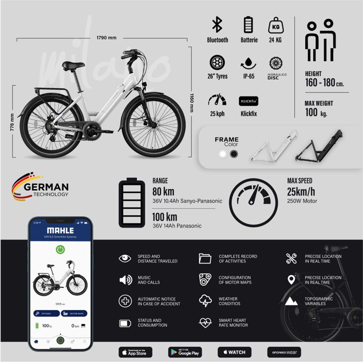 Vélo de Ville Electrique Legend Milano 26  14Ah (504Wh) 7v Blanc Artic