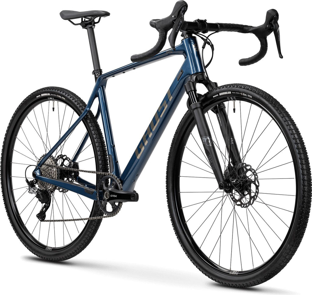 Vélo de Gravel Ghost Asket CF Full Party Shimano GRX 12V 700 mm Bleu Metallic Dark Carbon Showing 2025
