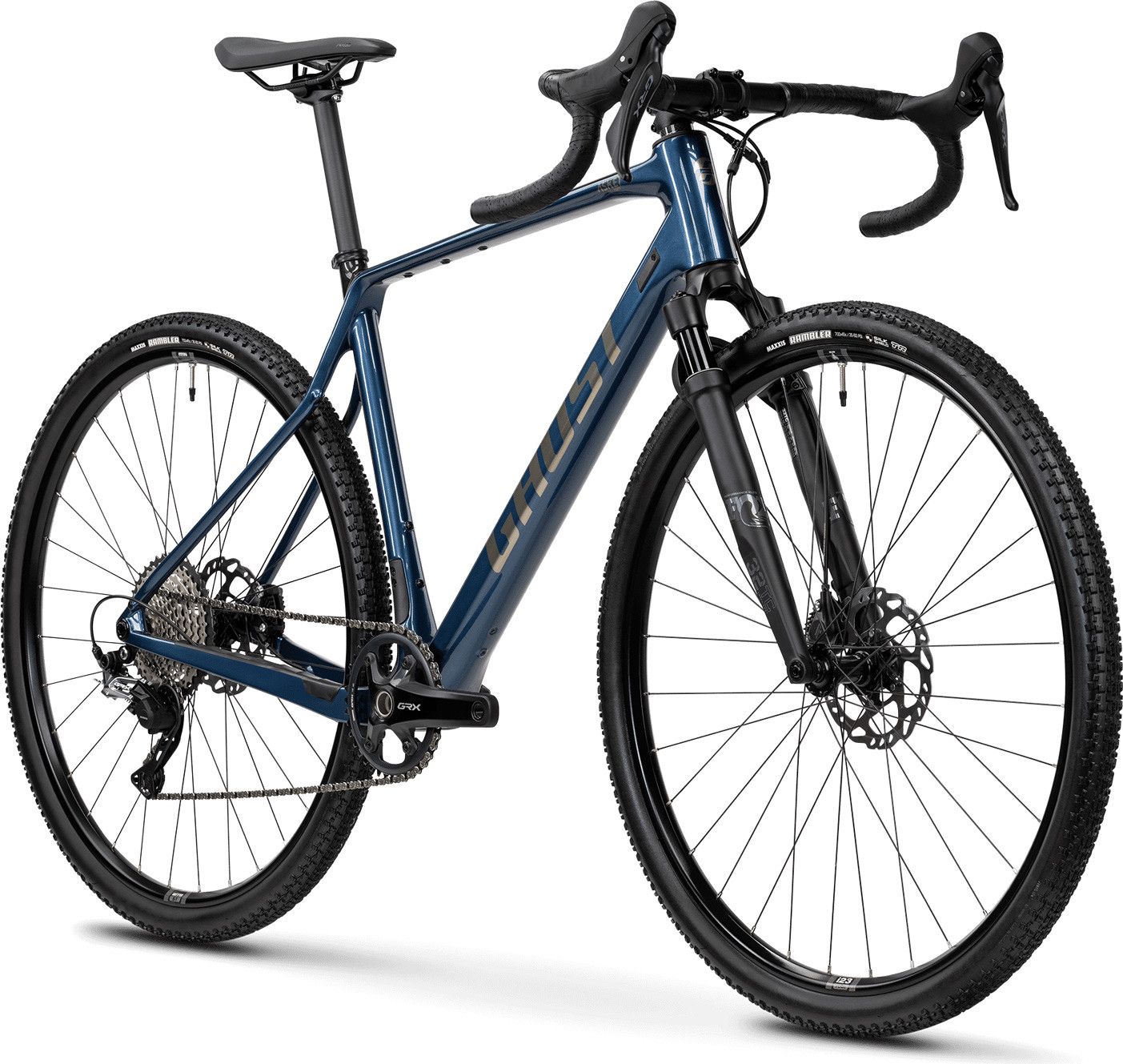 Vélo de Gravel Ghost Asket CF Full Party Shimano GRX 12V 700 mm Bleu Metallic Dark Carbon Showing 2025