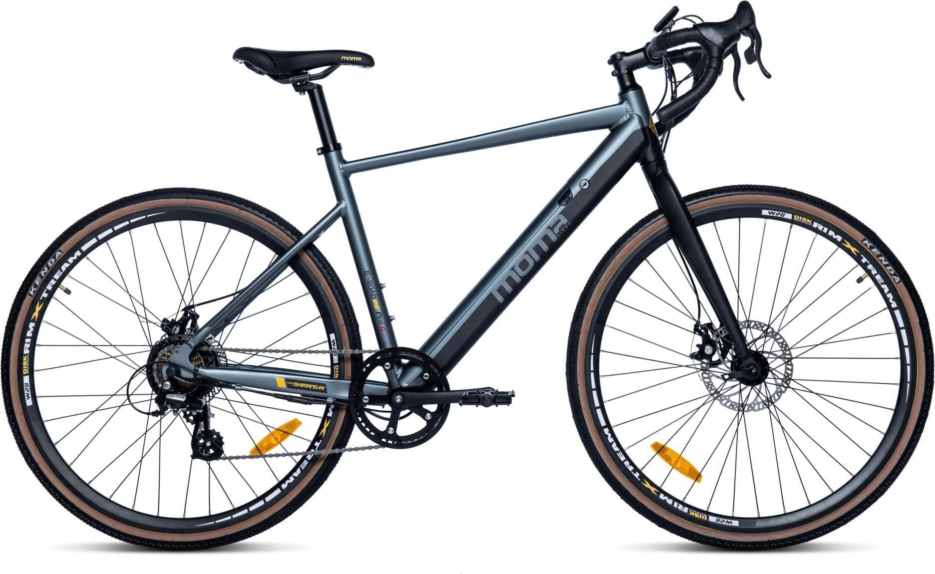 Moma Bikes E-GRAVEL 28PRO, Equipped Full Shimano, 8 vitesses , Freins à disques TEKTRO, Bat. Ion Lithium  intégrée et amovible de 36V 10Ah
