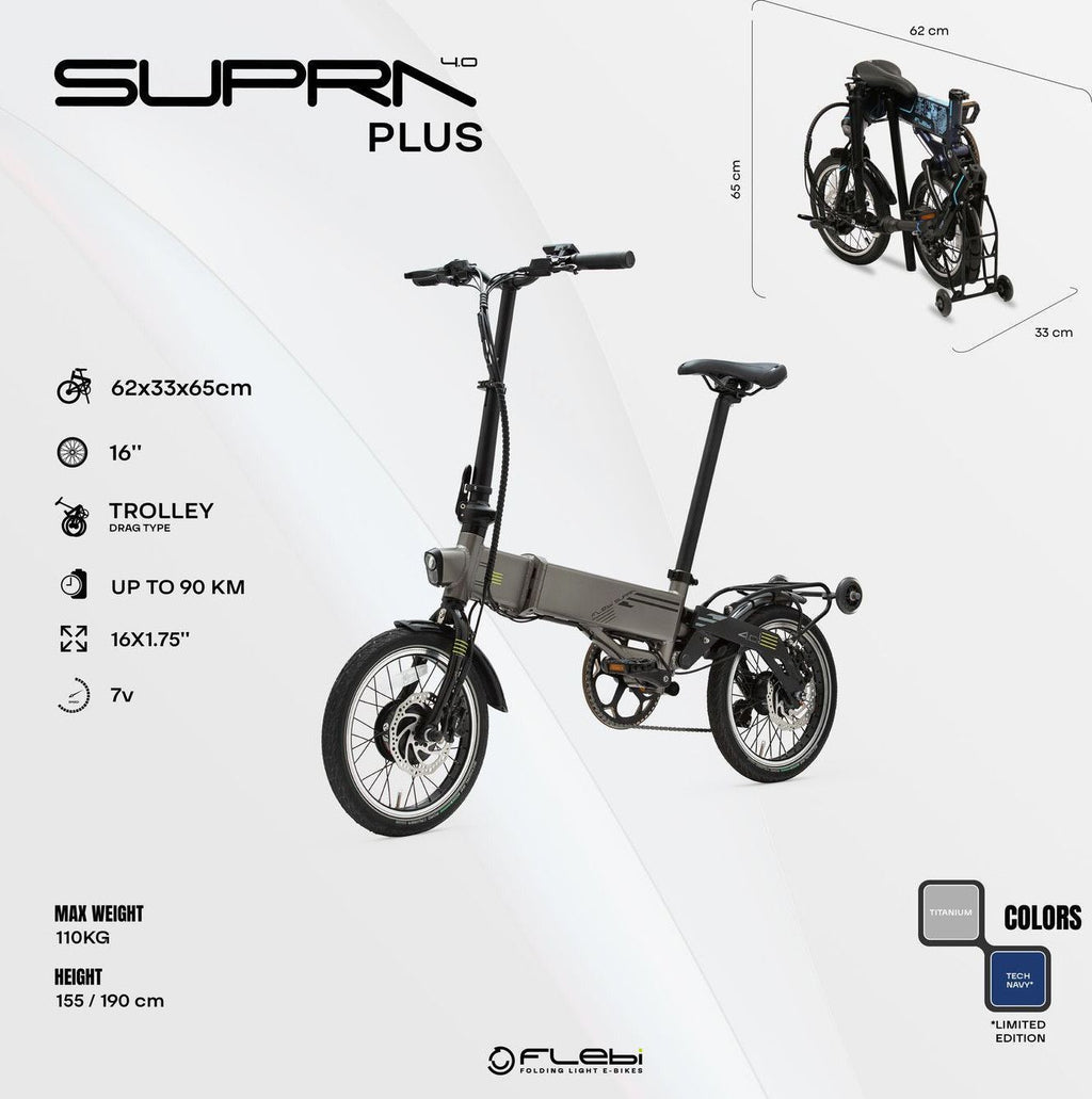 Vélo électrique pliant Supra 4.0+ Tech Navy | Roues 16