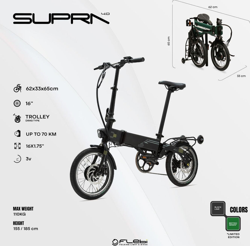 Vélo électrique pliant Supra 4.0 British Green | Roues 16