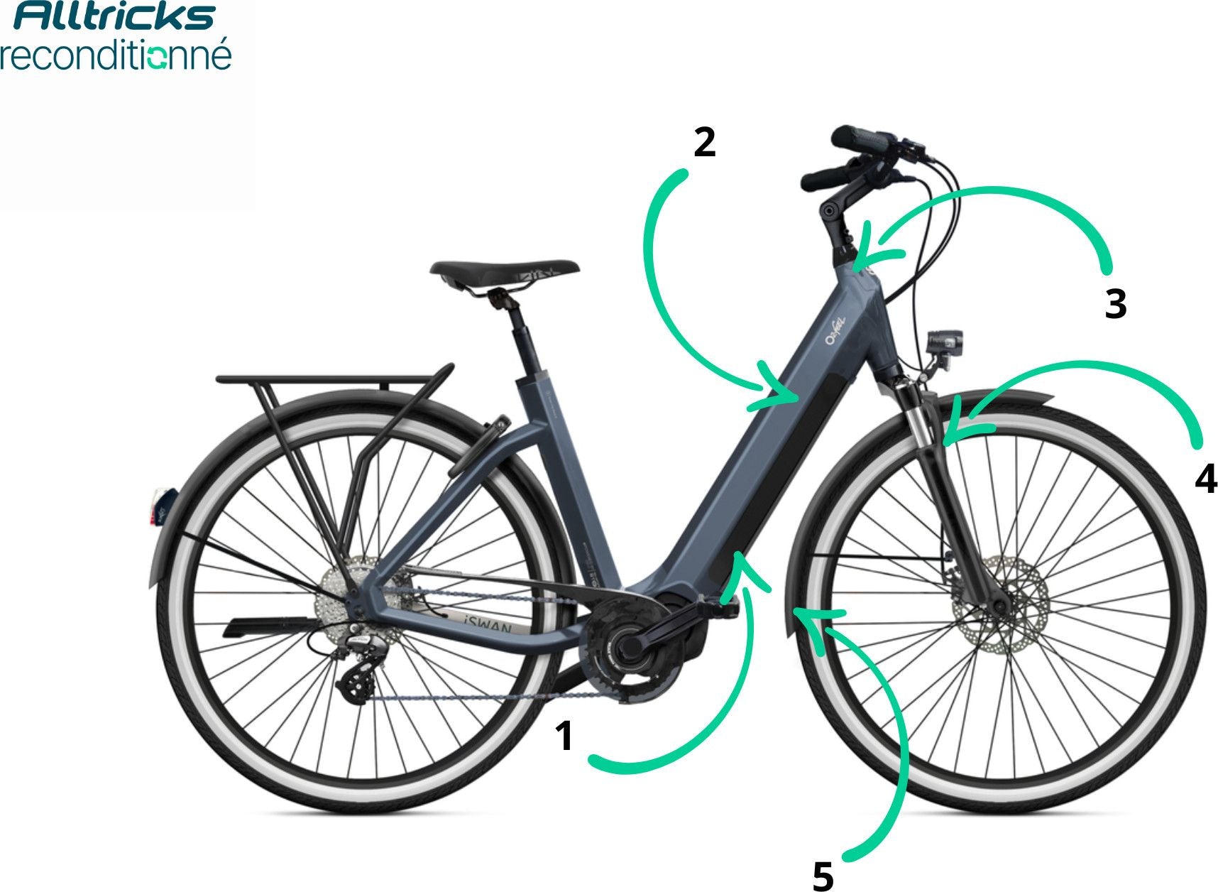 Vélo de Ville Électrique O2 Feel iSwan City Boost 6.1 Univ Shimano Altus 8V 432 Wh 28'' Gris Anthracite T.L 180/200cm - Produit Reconditionné