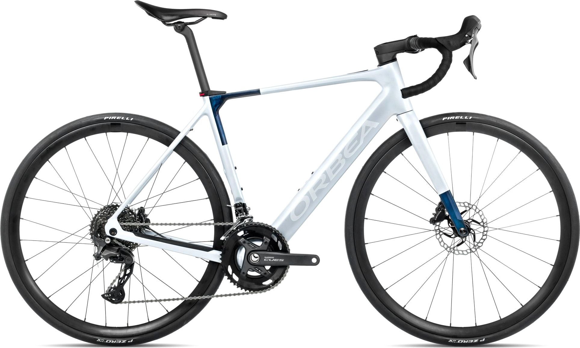 Vélo de Route Électrique Orbea Gain M40 Shimano Cues 10V 350 Wh 700 mm Argent Halo Bleu Carbon View 2025