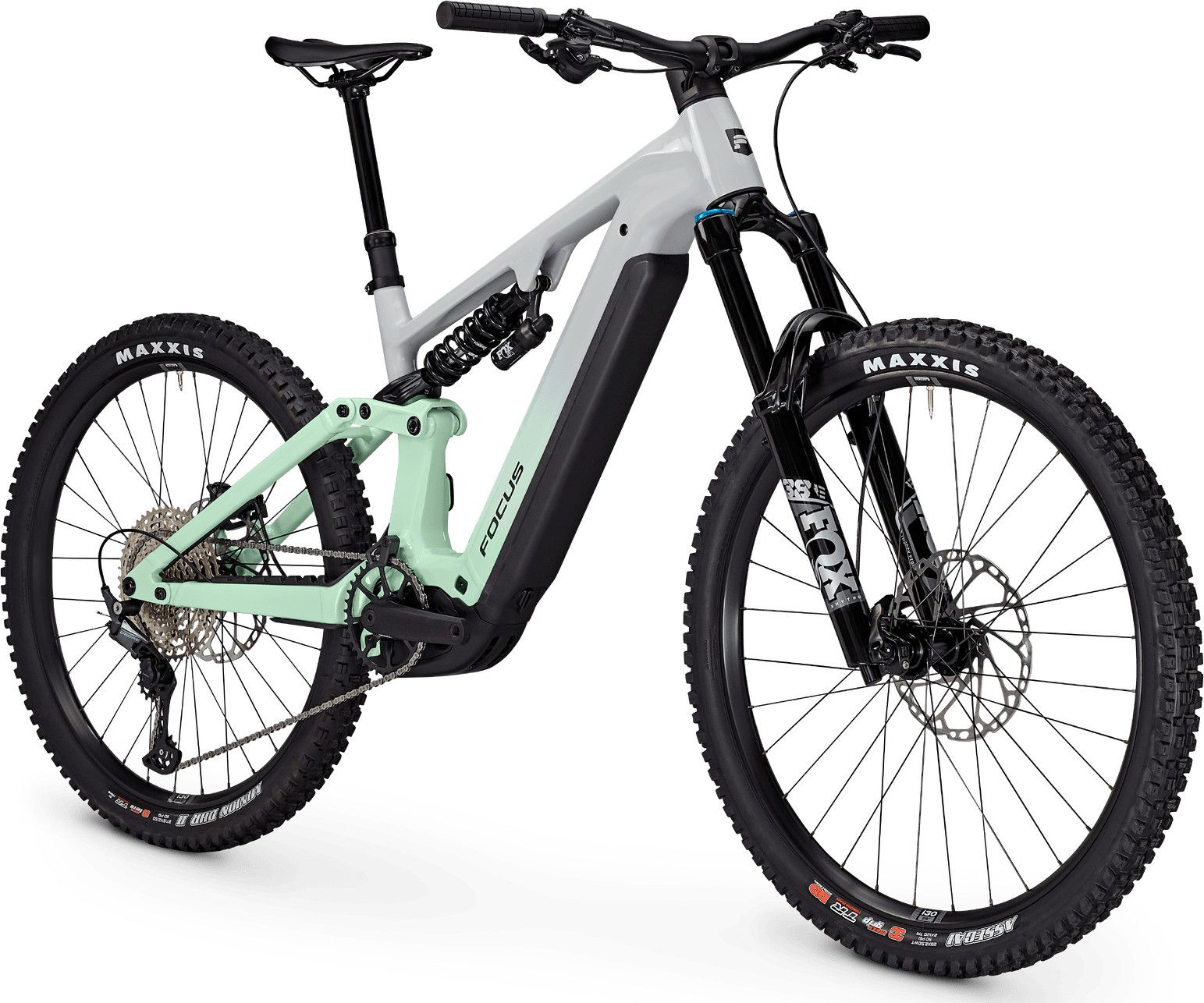 VTT Électrique Tout-Suspendu Focus SAM² 6.8 Shimano Deore 12V 800Wh MX (29/27.5'') Gris/Vert 2025