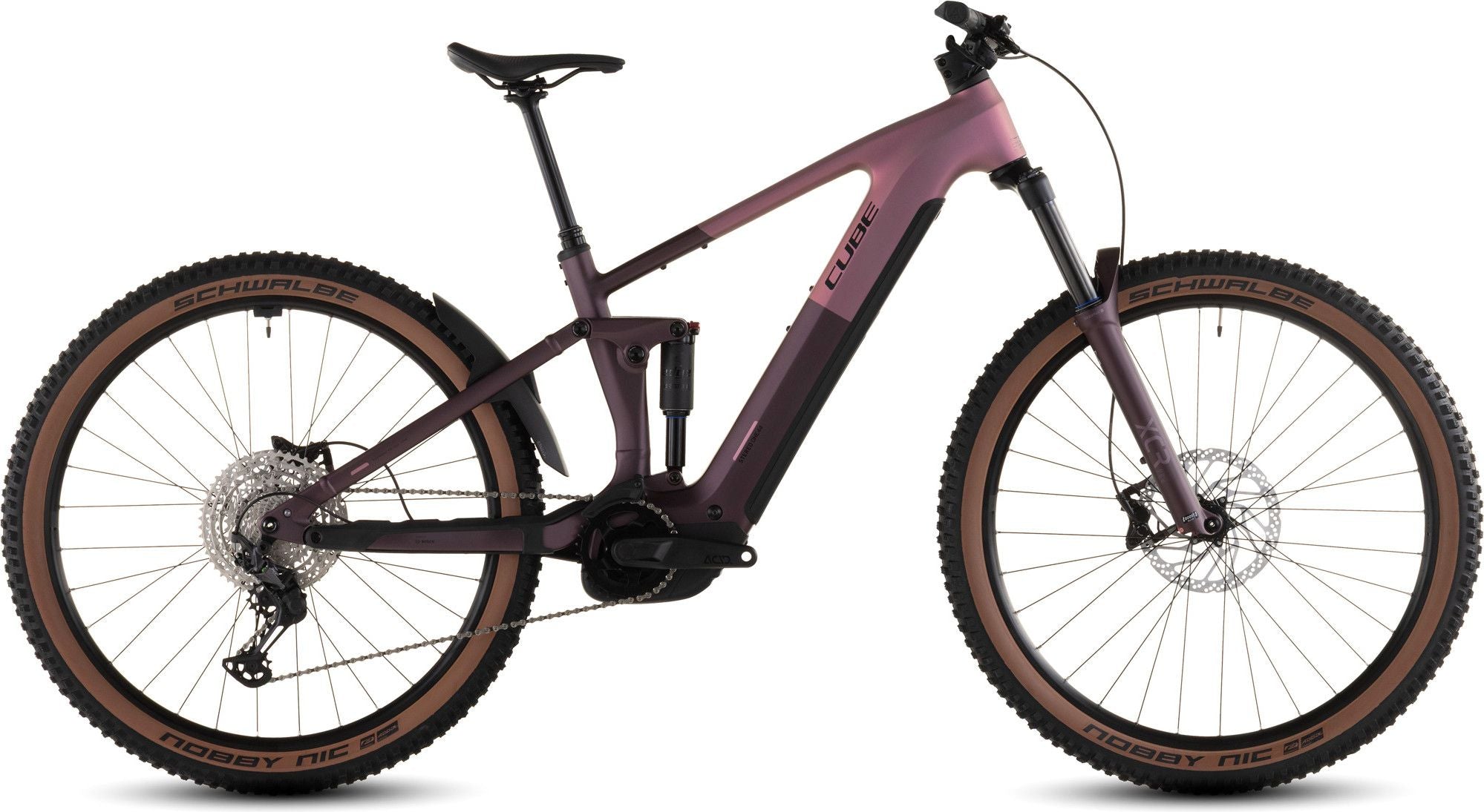 VTT Électrique Tout-Suspendu Cube Stereo Hybrid One44 Pro 800 12V 800 Wh Bosch 120 Nm 29'' Rose Shift Blush Raisin 2026