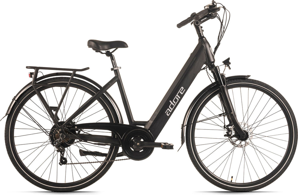 Vélo de ville électrique Adore 28 aluminium citybike Cv-180 moteur arrière 50nm / 15Ah noir mat