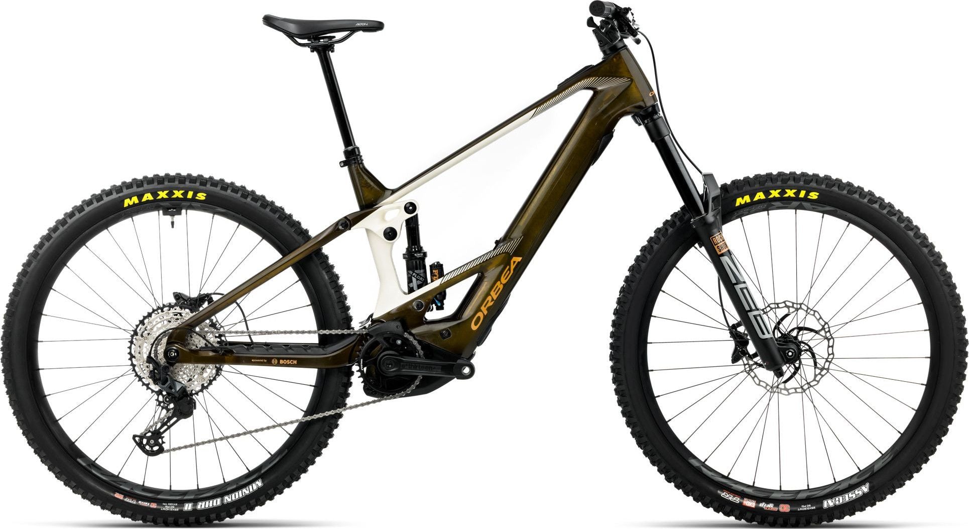 VTT Électrique Tout-Suspendu Orbea Wild M20 12V 600 Wh Bosch 120 Nm 29/27.5" Marron Caramel Carbon View Blanc Cream 2026