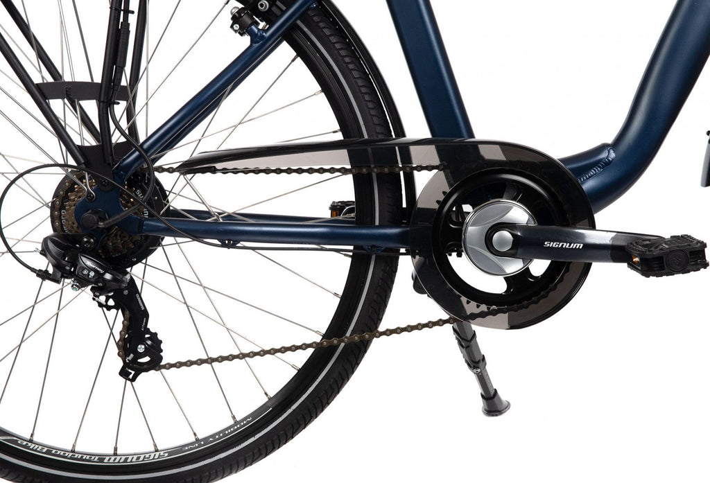 Vélo de Ville Électrique Mixte Bicyklet Claude Shimano Tourney 7V 500 Wh 700 mm Bleu Nuit Mat Marron T.48cm 167/185cm - Produit Reconditionné